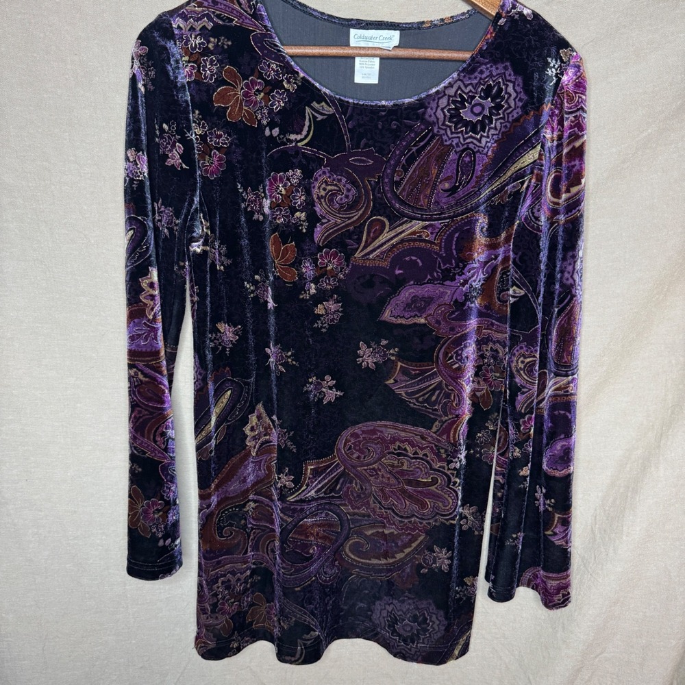 Coldwater Creek Womens Paisley Velvet Long Sleeve Witchy Whimsigoth 90s vintage